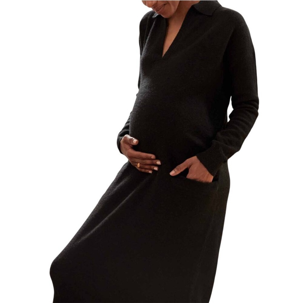 HATCH Black Maternity Polo Knit Sweater Midi Dress sz 0 X-Small